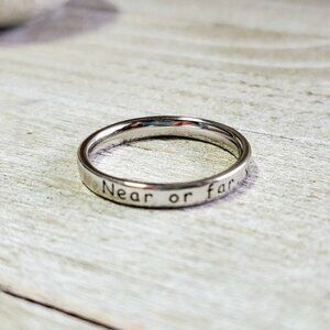 Engraved Ring "Near Or Far, You Are Always In My Heart" Sterling Silver, Stacked